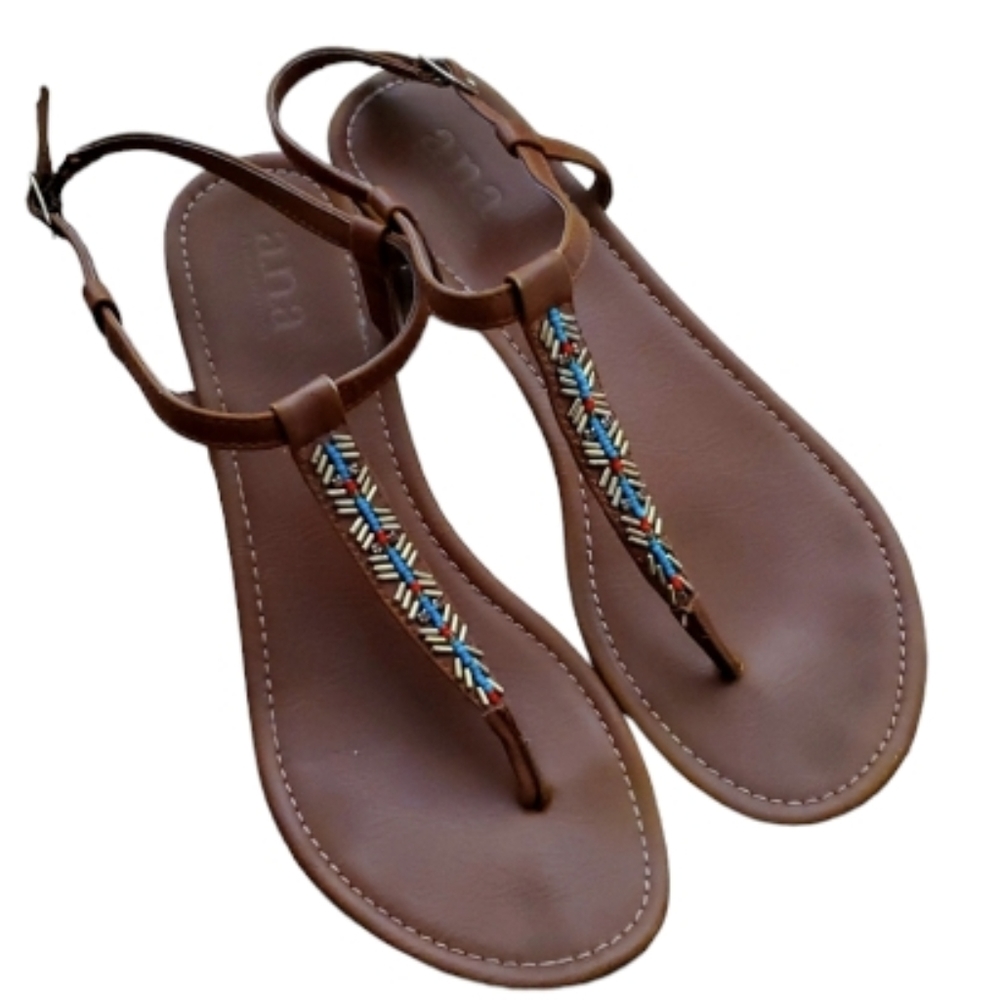 ana Womans Brown Beaded Sandals Size 9.5